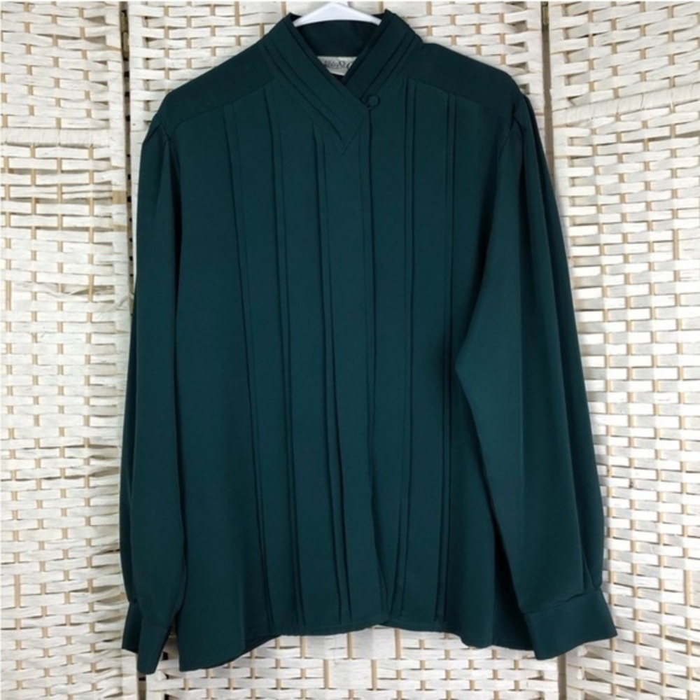 Yves St Clair Vintage Women’s Green Button Front Blouse Size 4 petite teal